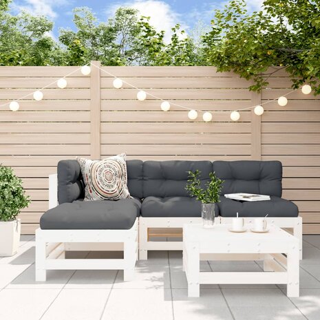 5-delige Loungeset massief grenenhout wit