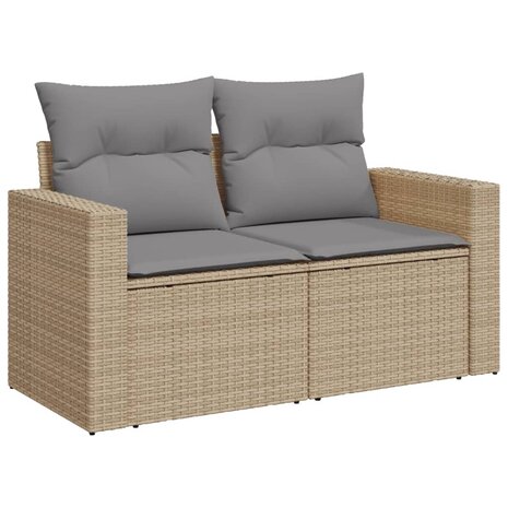 9-delige Loungeset met kussens poly rattan beige