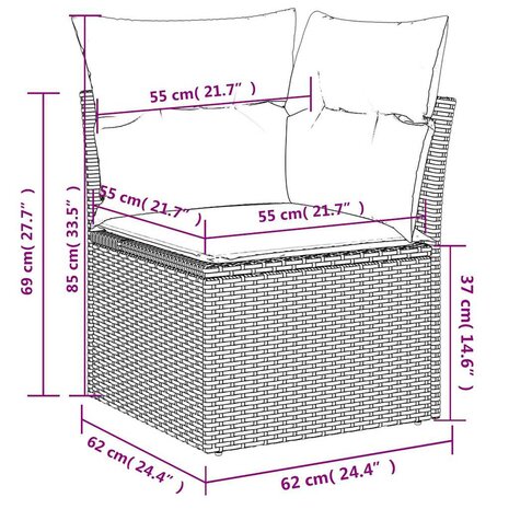 7-delige Loungeset met kussens poly rattan beige