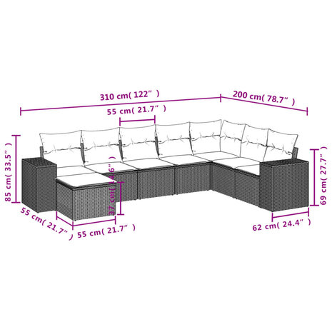 8-delige Loungeset met kussens poly rattan beige