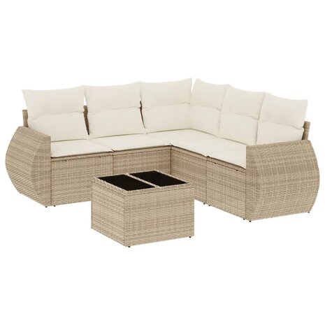 6-delige Loungeset met kussens poly rattan beige