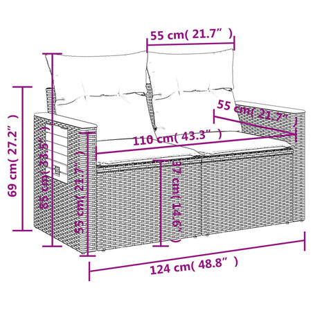 4-delige Loungeset met kussens poly rattan beige