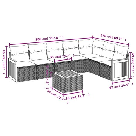 8-delige Loungeset met kussens poly rattan beige