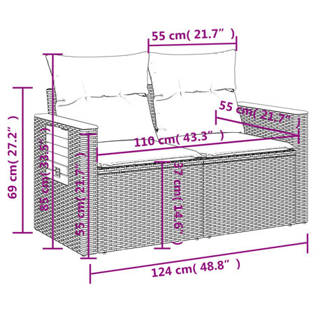6-delige Loungeset met kussens poly rattan beige