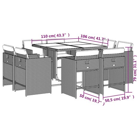 9-delige Tuinset poly rattan zwart