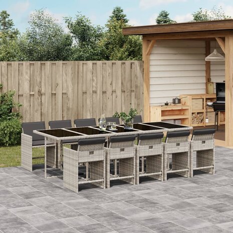 11-delige Tuinset met kussens poly rattan lichtgrijs