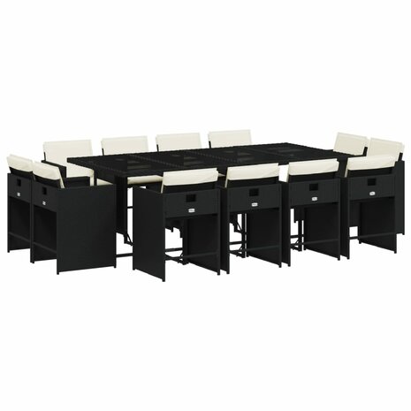 13-delige Tuinset met kussens poly rattan zwart