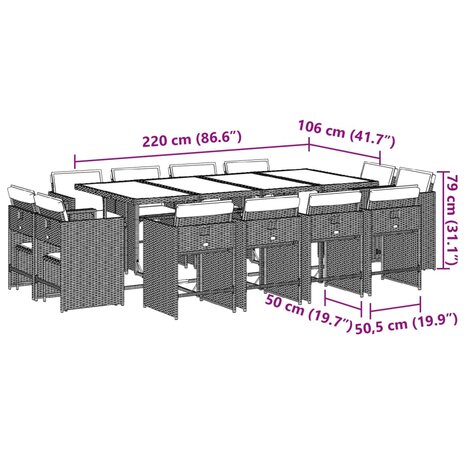 13-delige Tuinset met kussens poly rattan gemengd beige