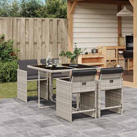 5-delige Tuinset met kussens poly rattan lichtgrijs