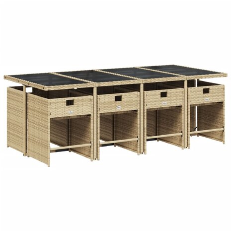 9-delige Tuinset met kussens poly rattan gemengd beige