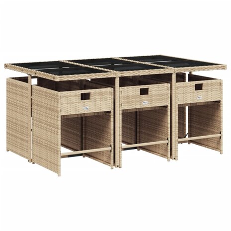 7-delige Tuinset met kussens poly rattan gemengd beige