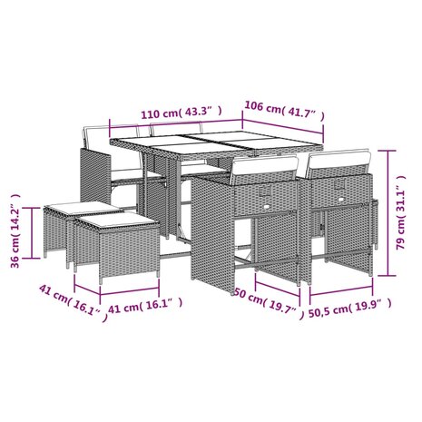 9-delige Tuinset poly rattan zwart