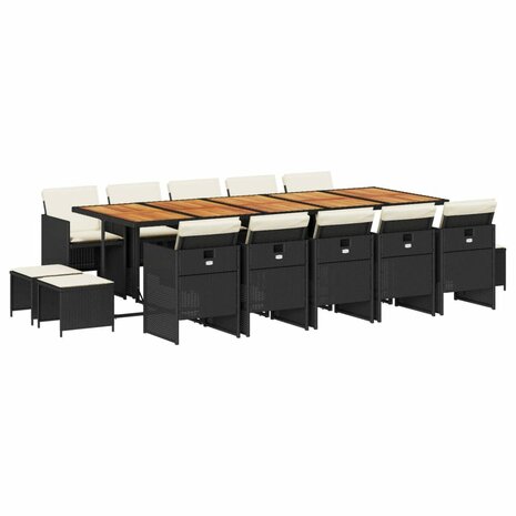 15-delige Tuinset met kussens poly rattan zwart