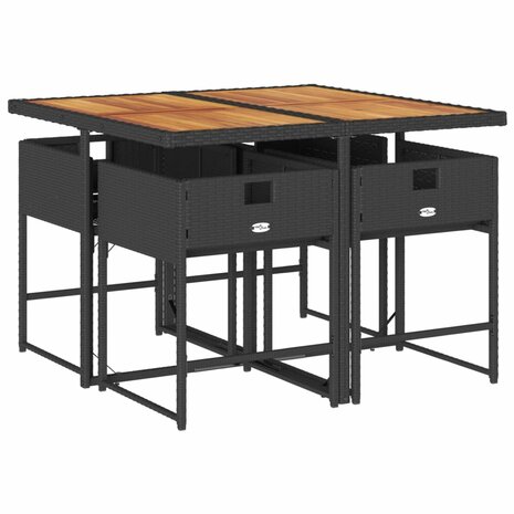 5-delige Tuinset met kussens poly rattan zwart