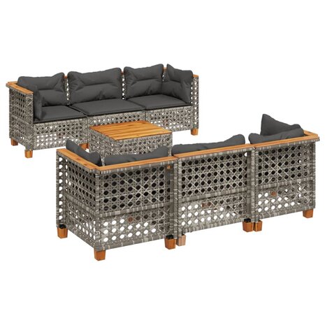 8-delige Loungeset met kussens poly rattan grijs