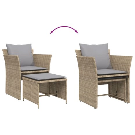 Tuinstoel met voetenbank poly rattan beige
