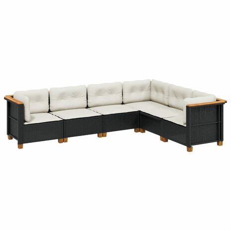 6-delige Loungeset met kussens poly rattan zwart