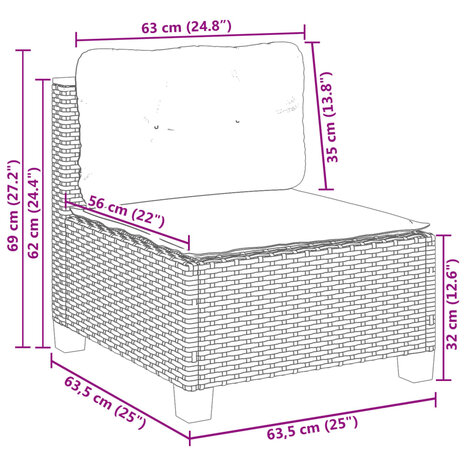 11-delige Loungeset met kussens poly rattan zwart