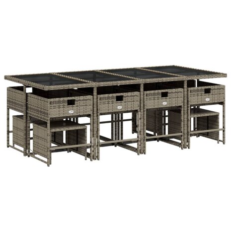 13-delige Tuinset met kussens poly rattan grijs