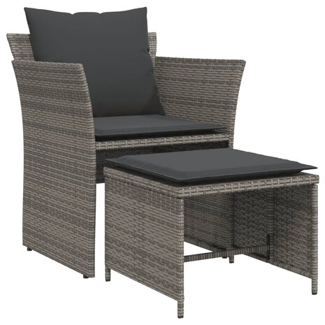 Tuinstoel met voetenbank poly rattan grijs
