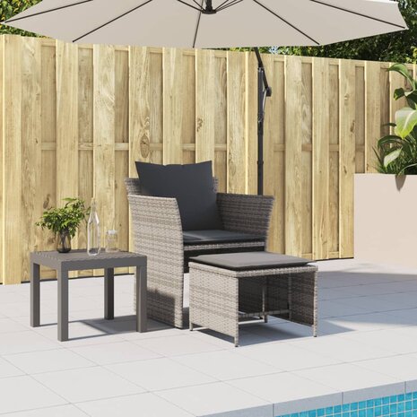 Tuinstoel met voetenbank poly rattan grijs