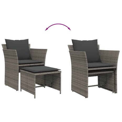 Tuinstoel met voetenbank poly rattan grijs