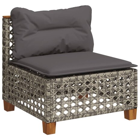 5-delige Loungeset met kussens poly rattan grijs