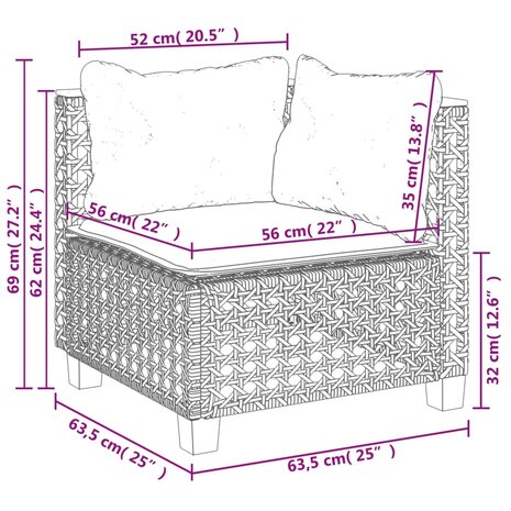 11-delige Loungeset met kussens poly rattan grijs