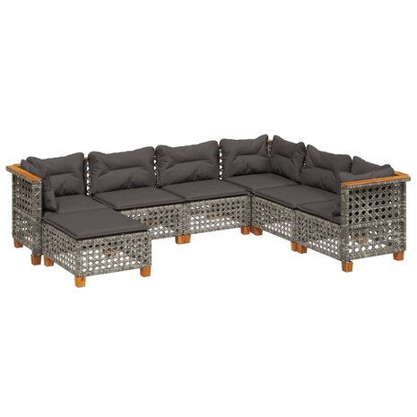 7-delige Loungeset met kussens poly rattan grijs
