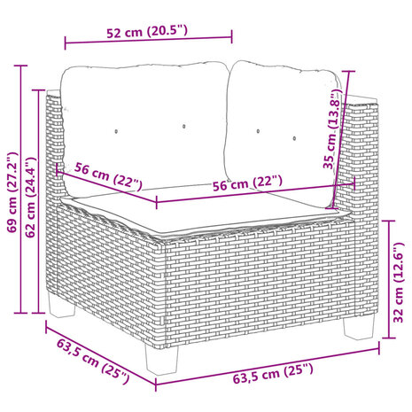 5-delige Loungeset met kussens poly rattan zwart