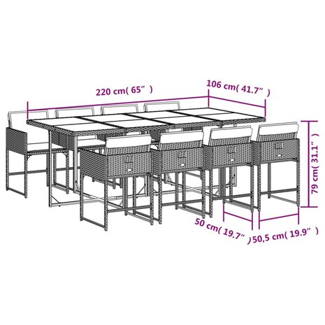 9-delige Tuinset met kussens poly rattan bruin