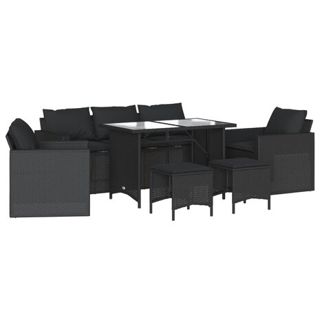 6-delige Loungeset met kussens poly rattan zwart