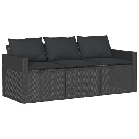 6-delige Loungeset met kussens poly rattan zwart