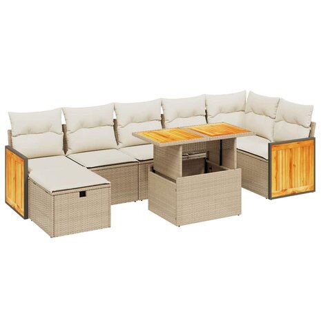 8-delige Loungeset met kussens poly rattan beige