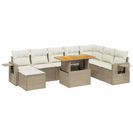 9-delige Loungeset met kussens poly rattan beige