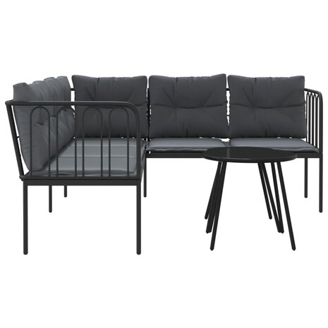 Loungeset met kussens staal en textileen zwart