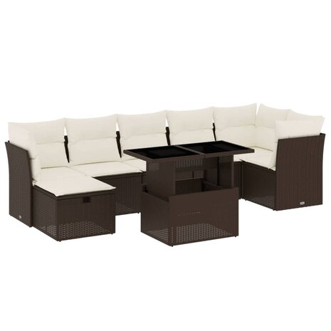 8-delige Loungeset met kussens poly rattan bruin