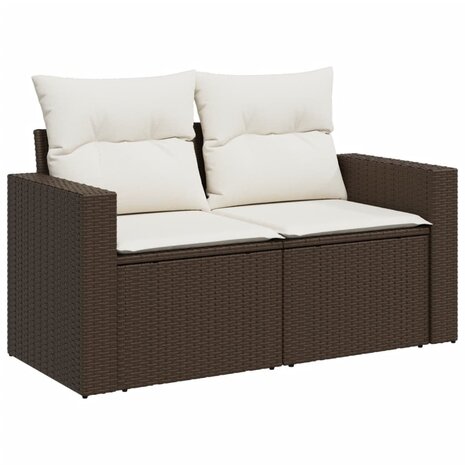 8-delige Loungeset met kussens poly rattan bruin