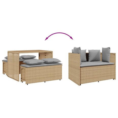 3-delige Tuinset met kussens poly rattan beige