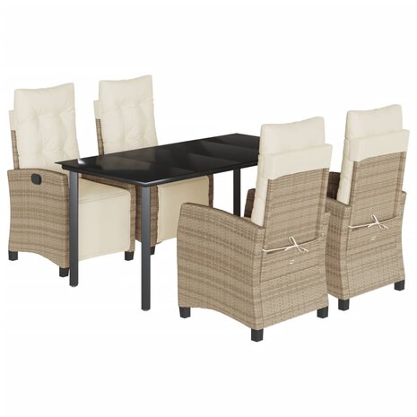 5-delige Tuinset met kussens poly rattan beige