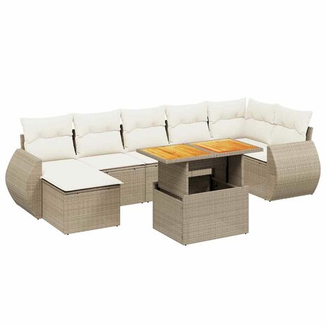 8-delige Loungeset met kussens poly rattan beige
