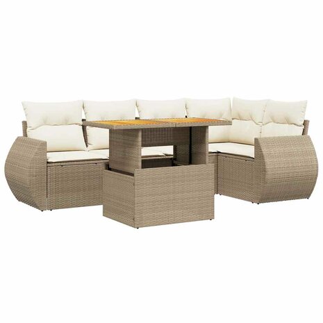 6-delige Loungeset met kussens poly rattan beige