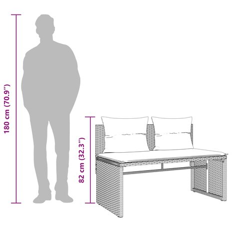 4-delige Loungeset met kussens poly rattan zwart