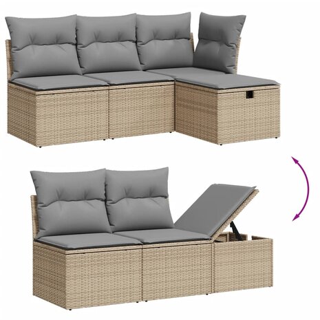 7-delige Loungeset met kussens poly rattan beige