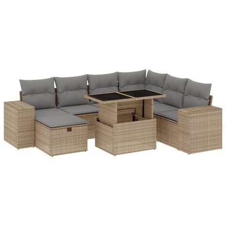 8-delige Loungeset met kussens poly rattan beige