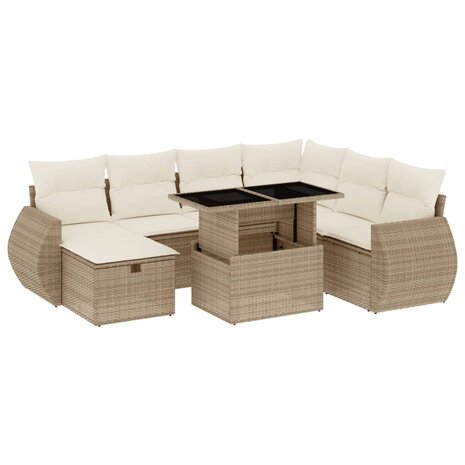 8-delige Loungeset met kussens poly rattan beige