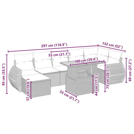 8-delige Loungeset met kussens poly rattan beige