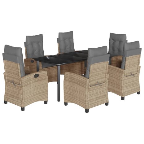 7-delige Tuinset met kussens poly rattan gemengd beige