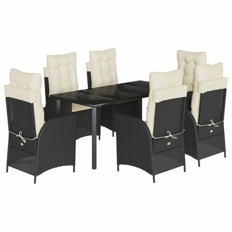 7-delige Tuinset met kussens poly rattan zwart