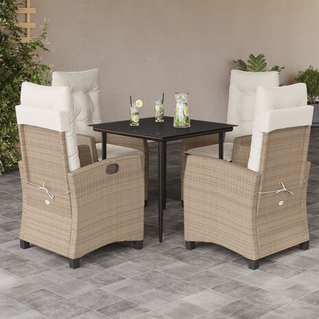 5-delige Tuinset met kussens poly rattan beige